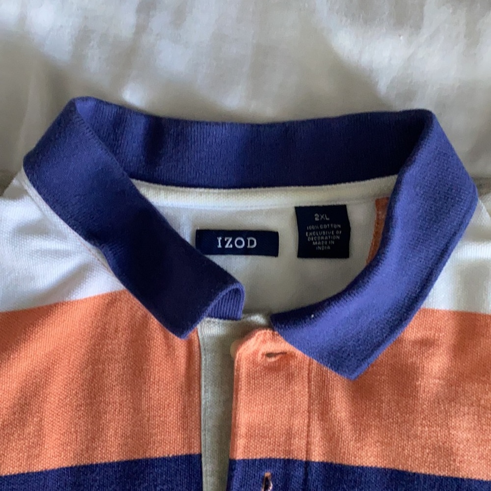 Izod Blue/Peach/White/Grey Wide Striped Knit Shirt
